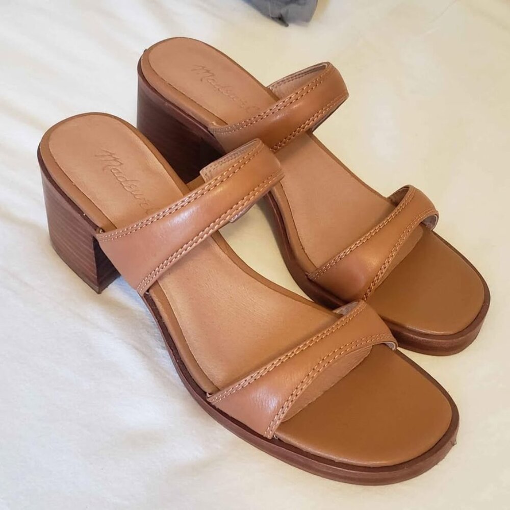 Madewell Leather Block Heel Strappy Sandals - nude leather - size 7.5